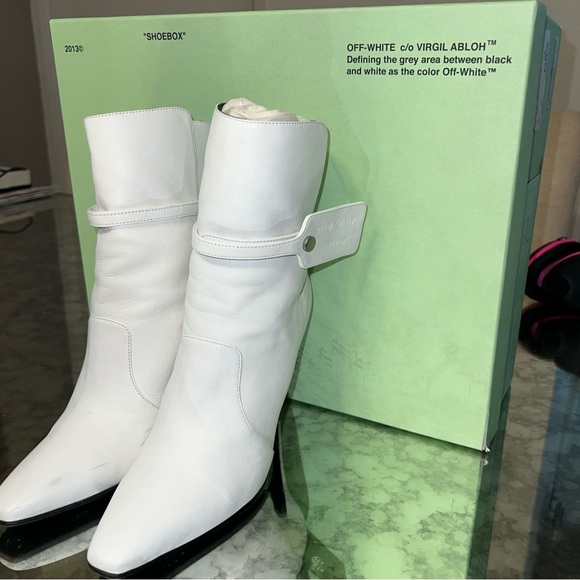 🔥Off-White c/o Virgil Abloh SZ 36 White Leather Zip Tie Pointed Toe Bootie Used - Picture 2 of 16